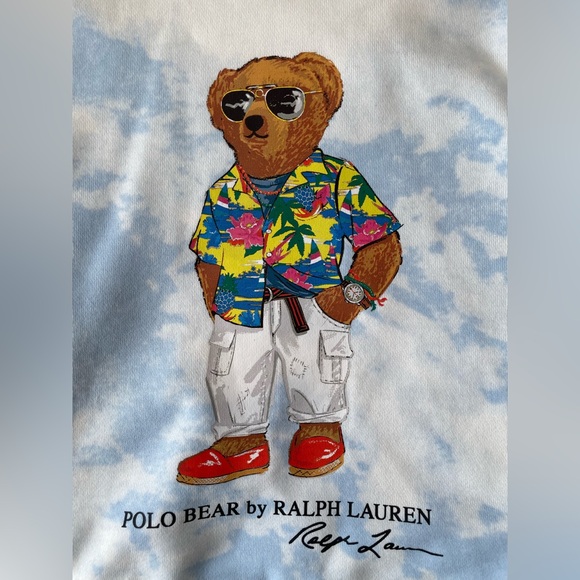 Polo Ralph Lauren Vacation Bear Sky Cloud Fleece Sweatshirt Hoodie, Kids Small/8 - Picture 3 of 7